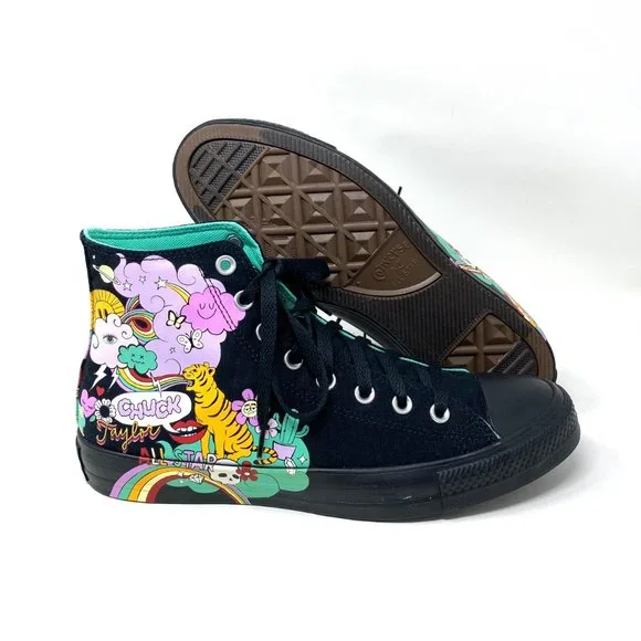 Converse Men's Size 9 171271F CTAS PSYCHEDELIC HOOPS Black Canvas Hi Top Sneaker - Picture 8 of 10